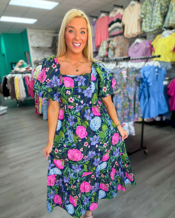 Beauty in a Bow Floral Dress Navy
