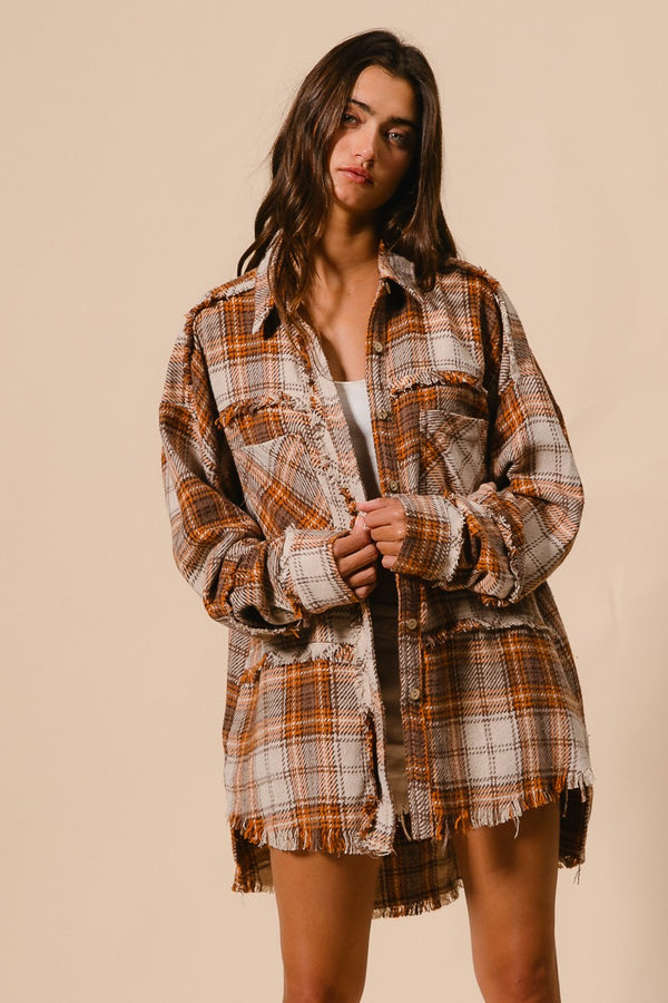 Plaid Frayed Shacket