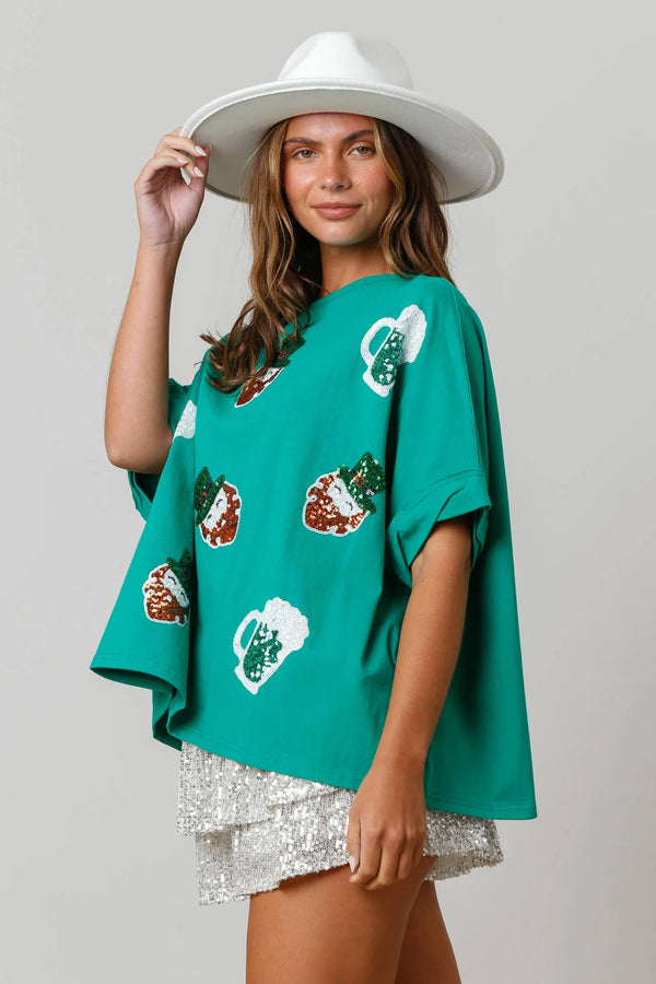 St. Patricks Sequin Leprechaun & Mug Top