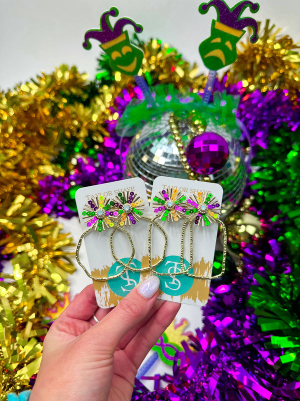 Mardi Gras Sequin Sunburst Hoops
