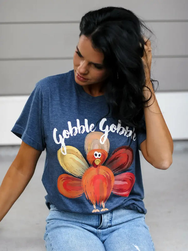 Gobble Gobble Turkey | Heather Denim | Short Sleeve