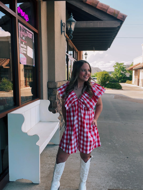 Red Puff Sleeve V-neck Babydoll Romper