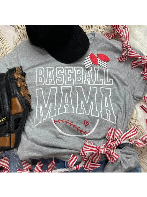 Baseball Mama Puff Athletic Grey Everyday Tee