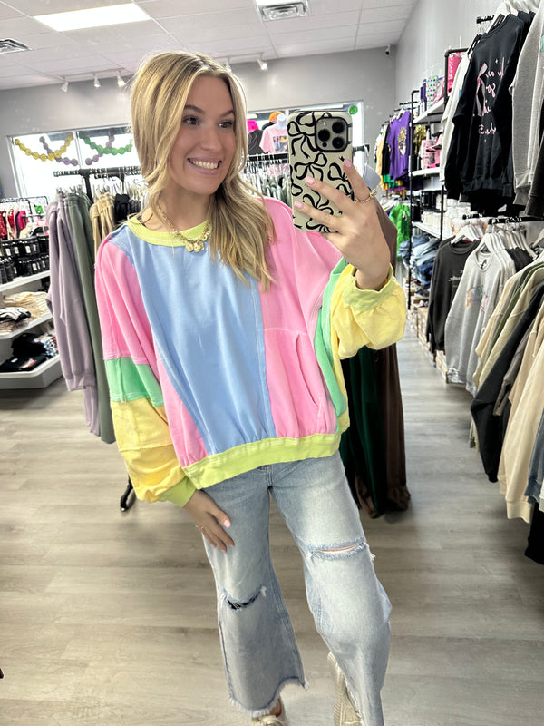 Catching Eyes Bright Colorful Pullover - Pastel