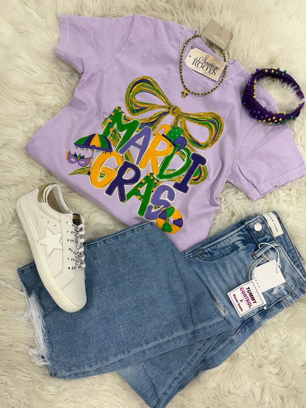 Bow Cute Mardi Gras New Short Sleeve Tee