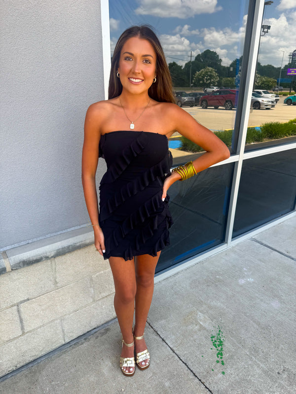 Black Ruffle Strapless Dress