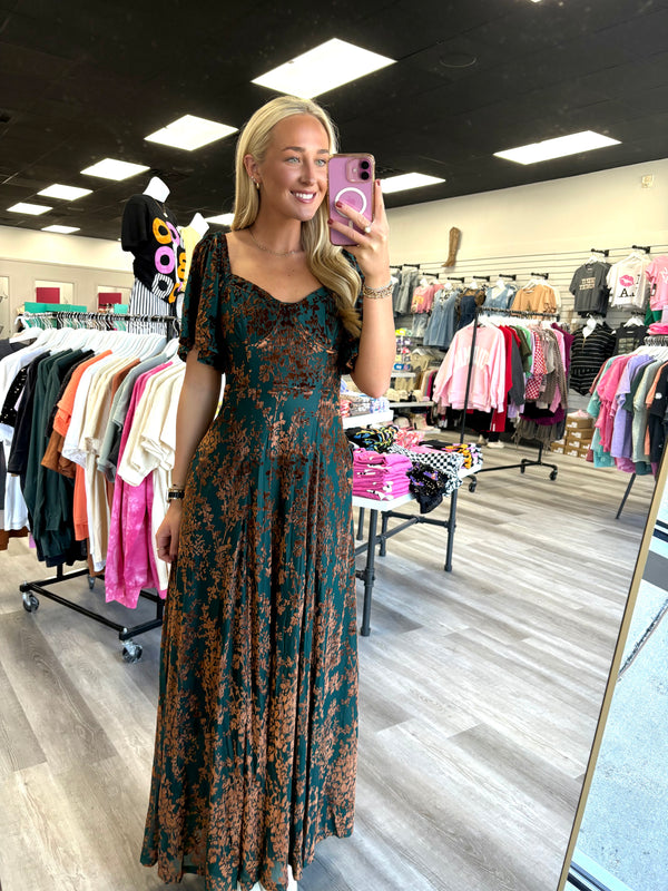 Autumn Affair Dress Velvet Maxi Dress | Teal Rust