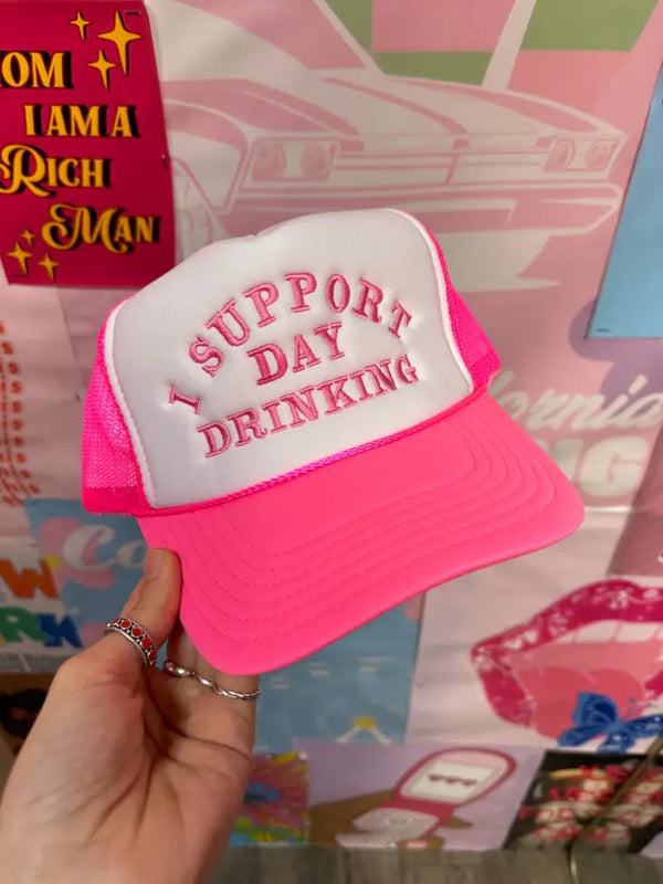 Day Drinking Trucker Hat - Neon Pink