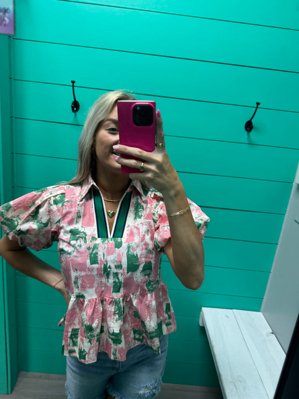 Pink and Green Ribbon Top