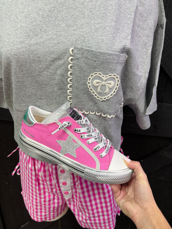 Heart & Bow Patch Pocket Oversized T-shirts