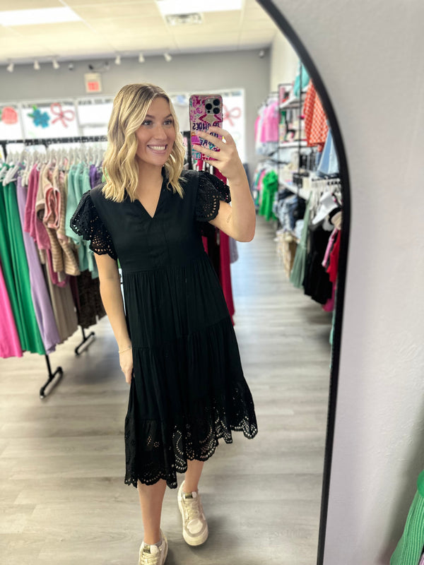 Solid Lace Midi Dress Black