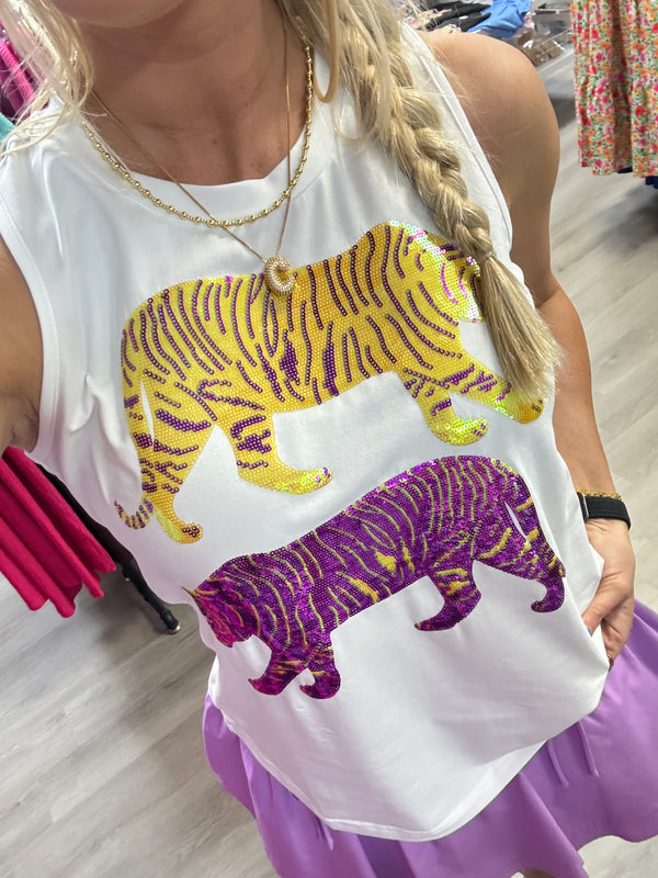 Triple Tiger | Women's Sequin Design Tank White