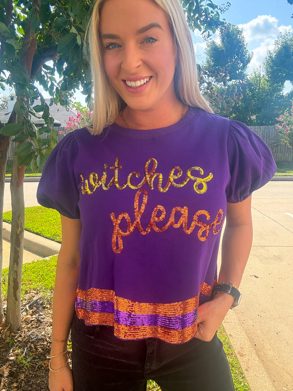 Halloween Witch Sequin Scallop Top