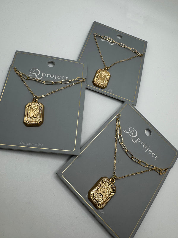 Gold Square Initial Necklace