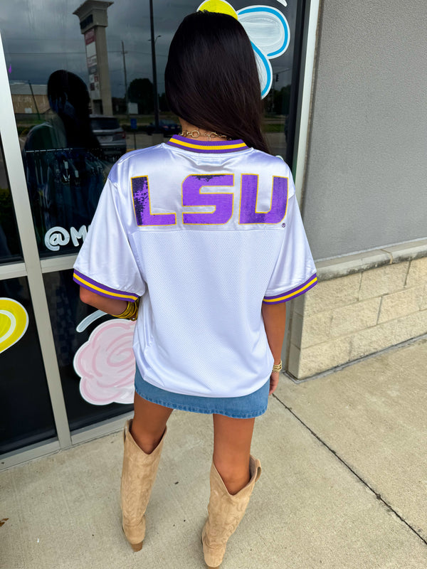 LSU Tiger Eye (Licensed) | Sequin Design Football Jersey White