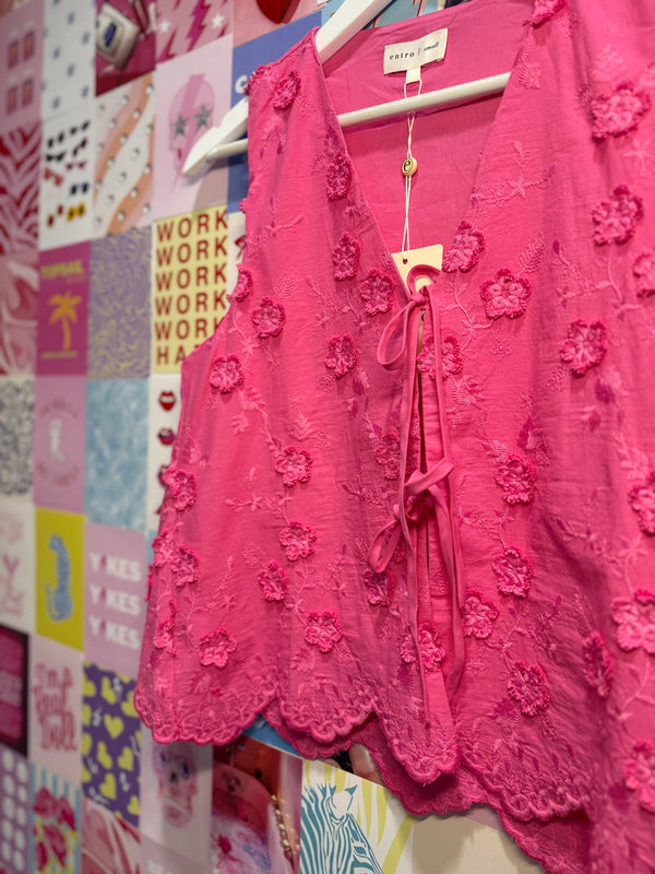 Floral Applique Tie Top Pink