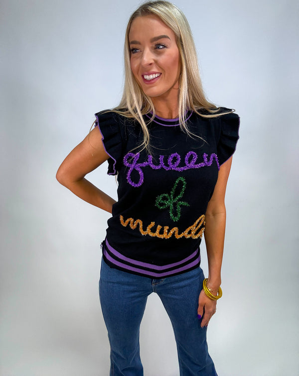 Mardi Time Ruffle " Queen of Mardi" Top
