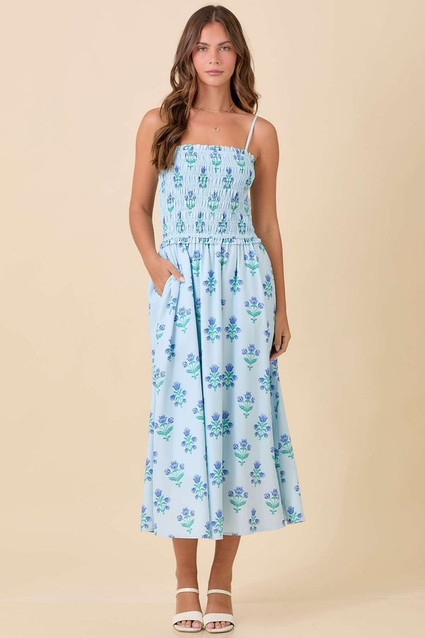 Put You First Blue Floral Midi