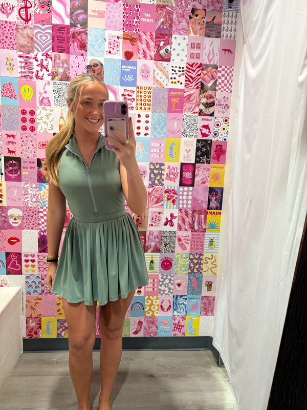 Zipper Front Mock Neckline Athletic Dress