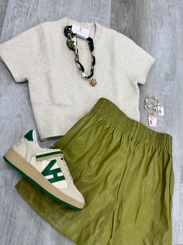 Faux Leather Shorts - Avocado