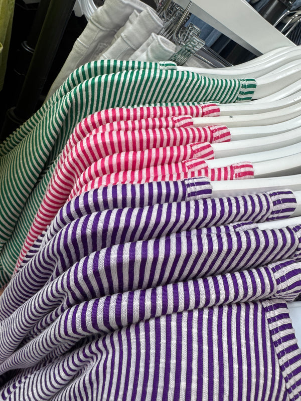 Ribbed Striped Oversized Short Sleeve Top