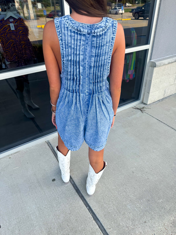 Hang Tight Honey Denim Romper - Dark Denim