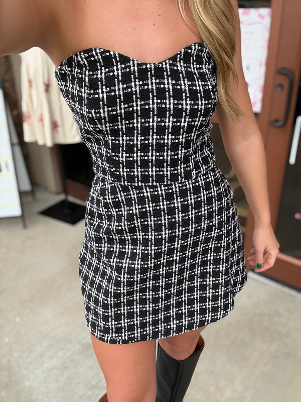 Tweed Checkered Wrap Front Mini Dress W/flap