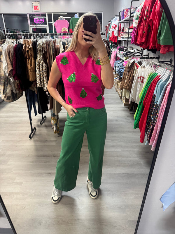 Christmas Tree Sweater Vest Pink