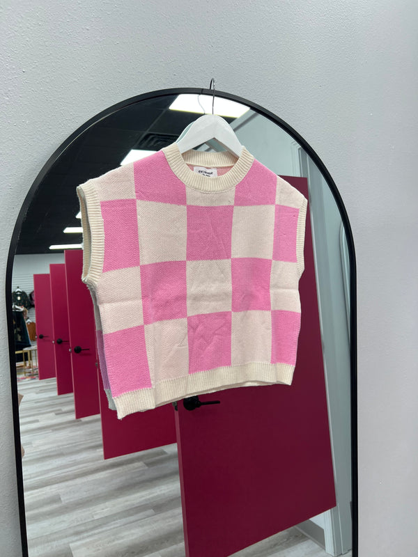 Check It Out Checkered Sweater | Pink and White