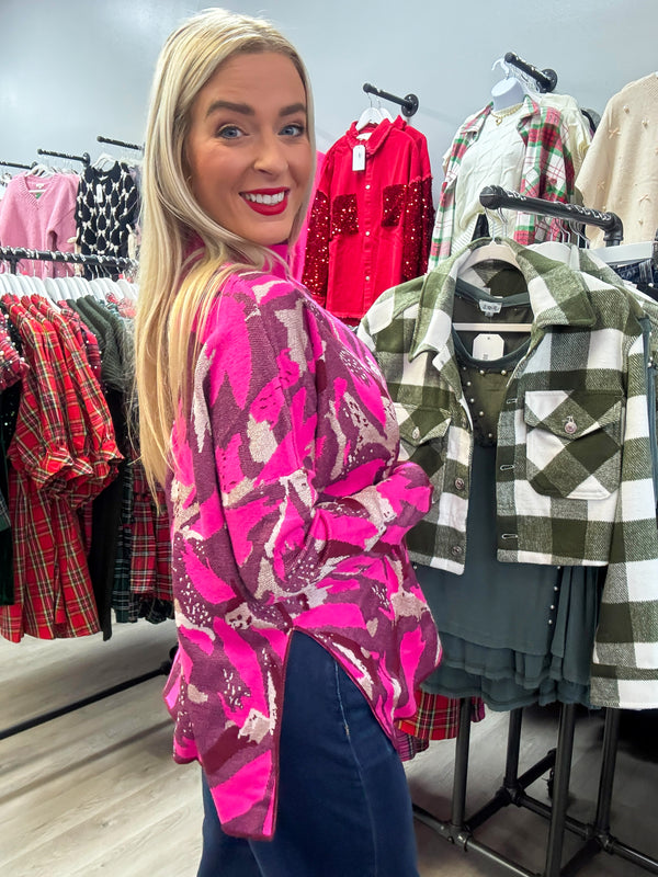 In the Magic of the Season Pink and Gold Metallic Sweater