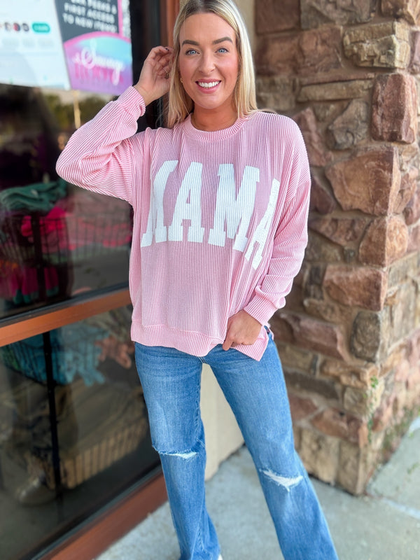 Ribbed Mama Corded Sweatshirt - Pink