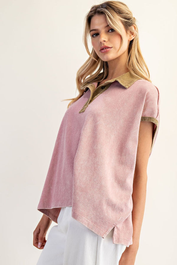 Contrasting Color Collar Top | Mauve
