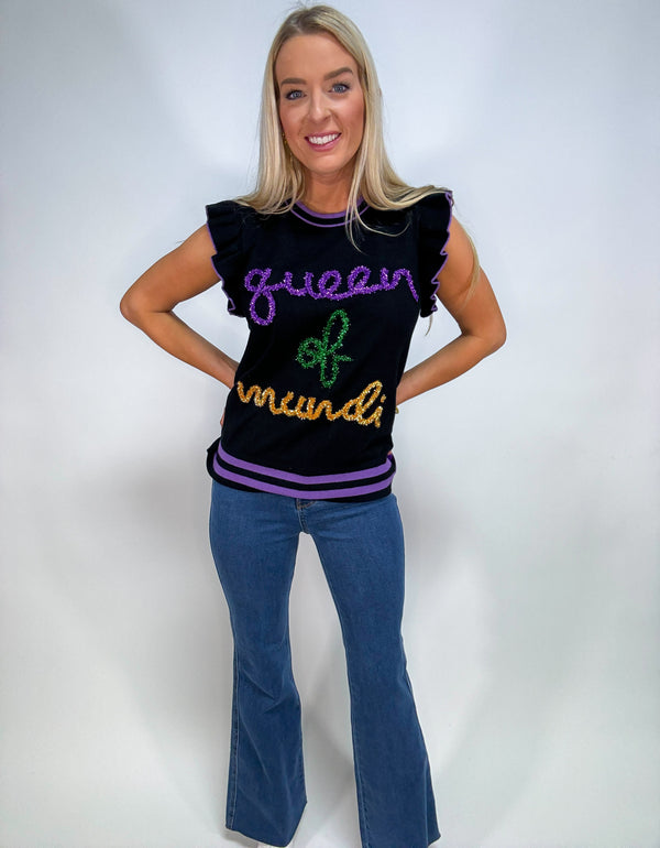 Mardi Time Ruffle " Queen of Mardi" Top