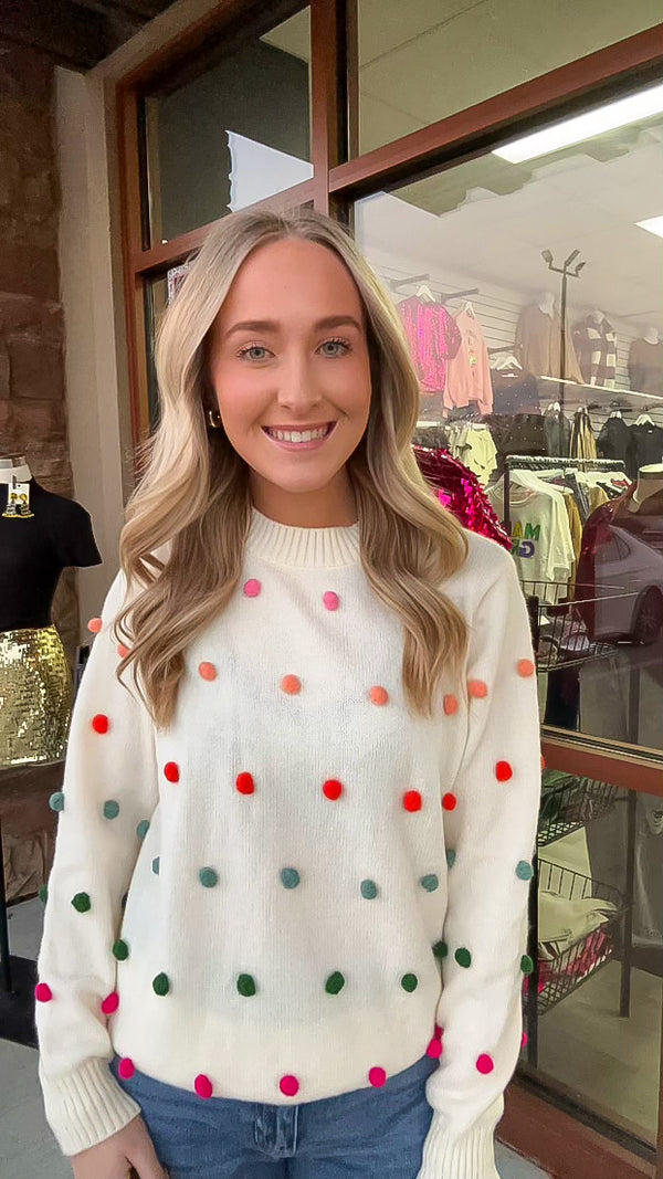 White Pom Pom Knit Sweater | FINAL SALE