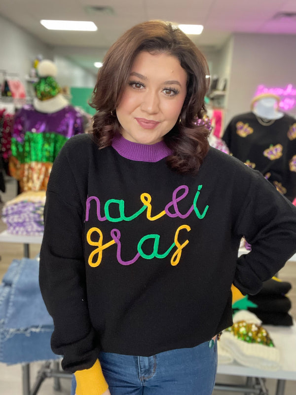 Mardi Gras State of Mind Sweater - Black