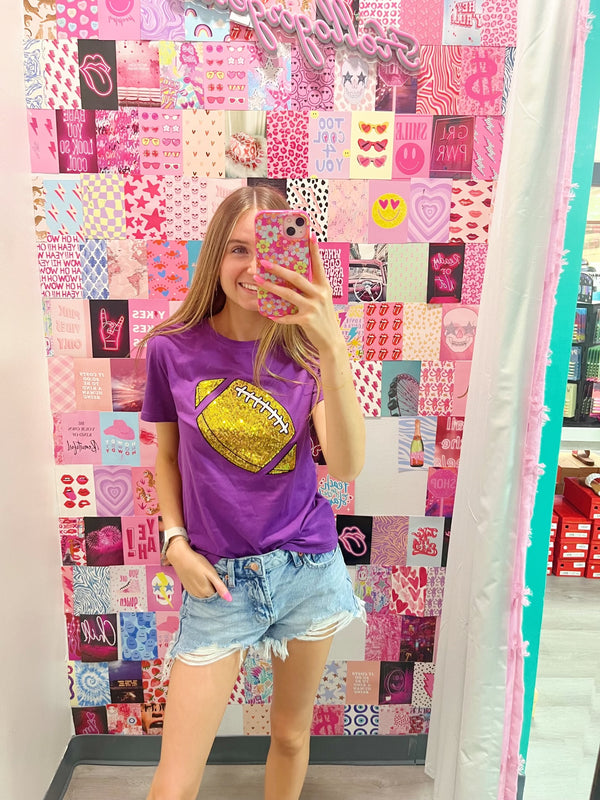 Purple and Gold Sequin Football Tee