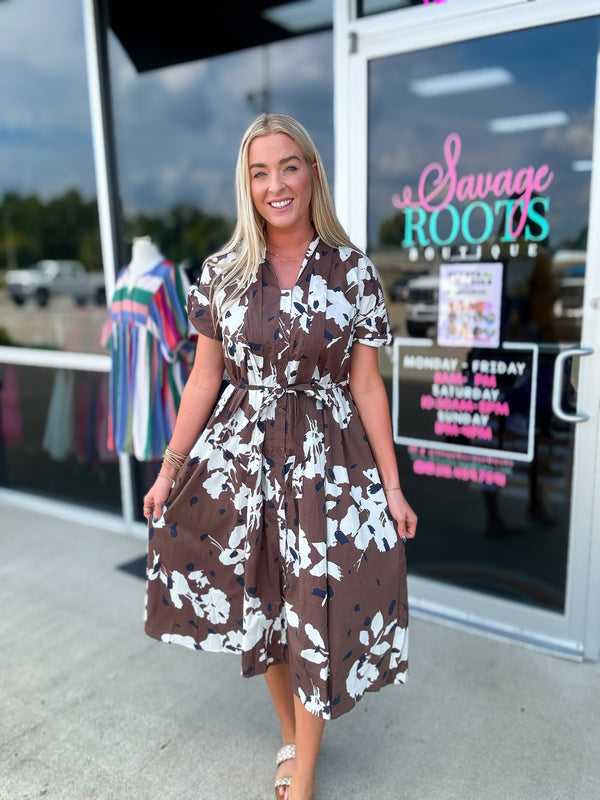 Espresso Color Abstract Pattern Dress