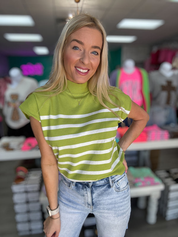 Striped and Stylish Top - Avocado