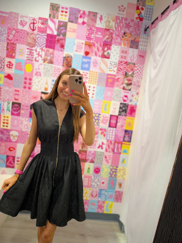 Charmingly Yours Black Zip Dress