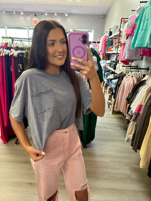 The Leslie Powder Pink Distressed Jeans