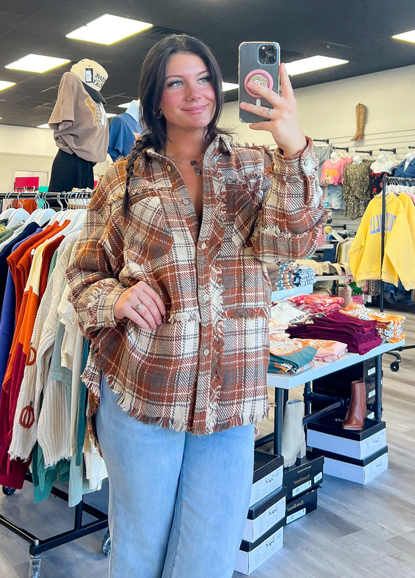 Plaid Frayed Shacket