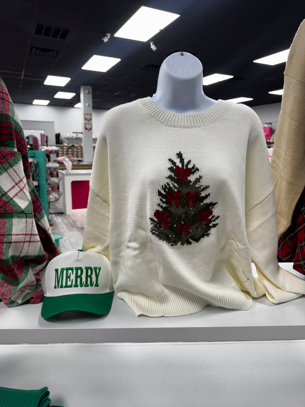 Bow Adorn Christmas Tree Sweater