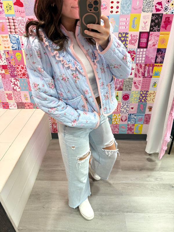 In My Dreams Floral Quilted Ruffle Jacket