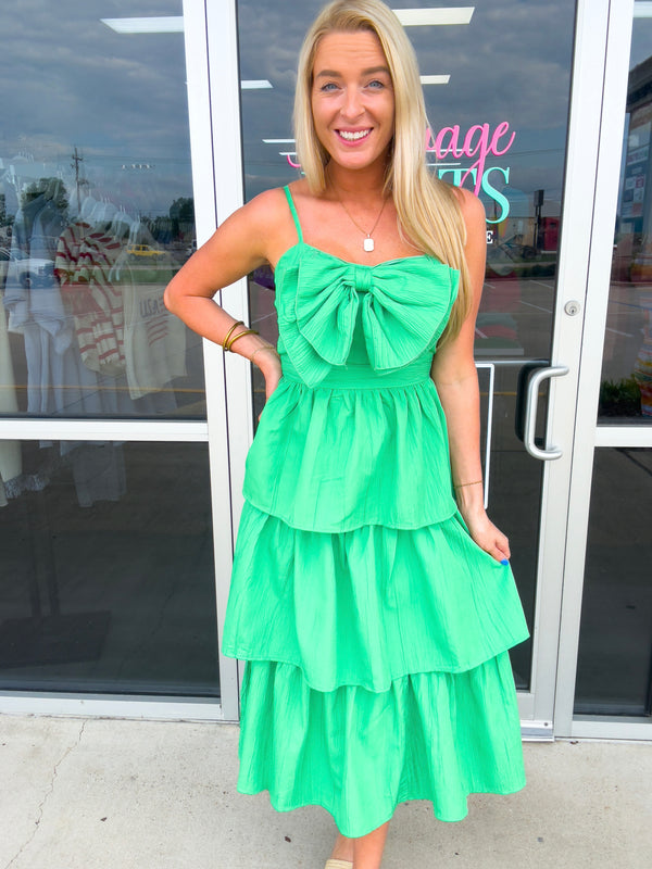 Bow Tiered Midi Dress