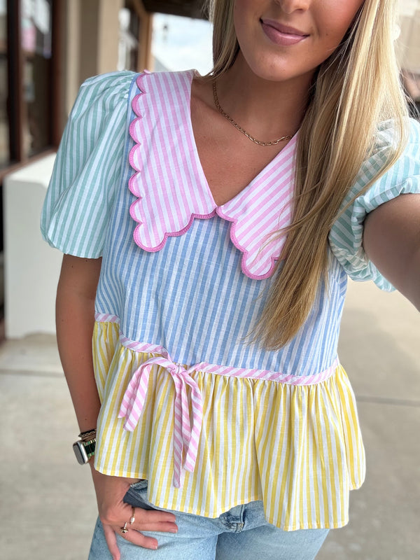 Hop On By Stripe Pastel Top