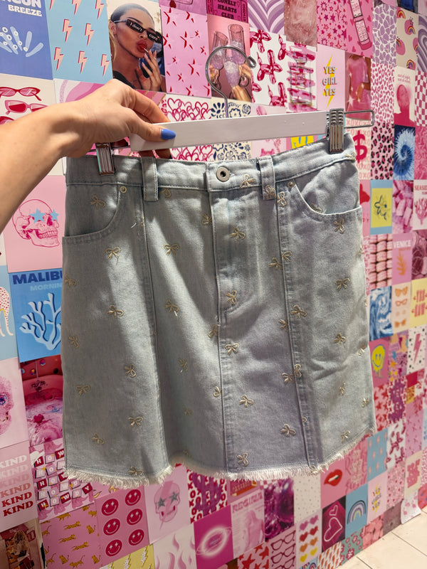 Bow Detail Denim Skirt