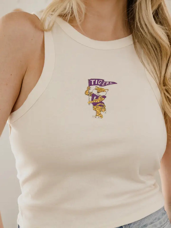 LSU Tigers Mascot Flag Off White Micro Cropped Tank