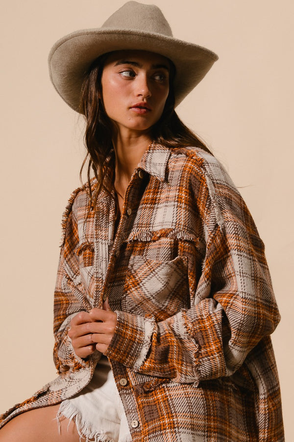 Plaid Frayed Shacket