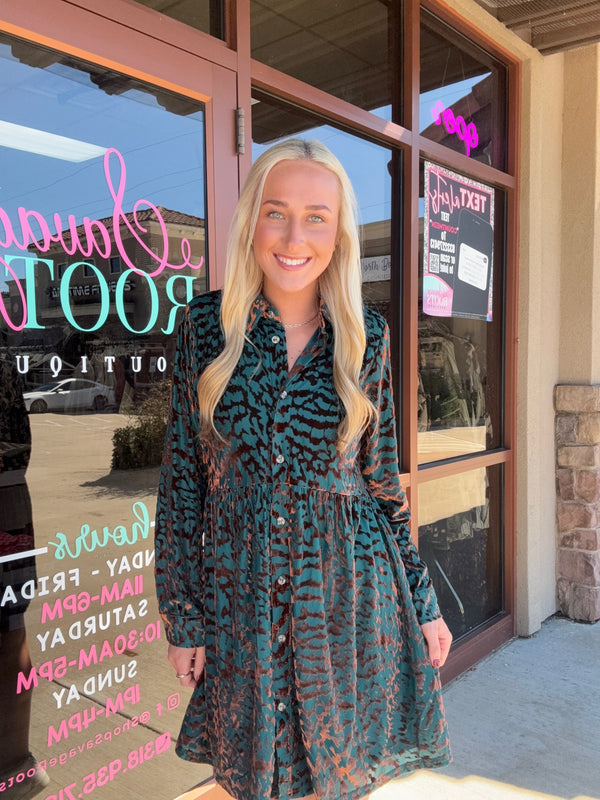 Teal and Rose Gold Velvet Dress