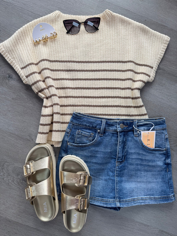 My Story Striped Sweater - Cream and Brown
